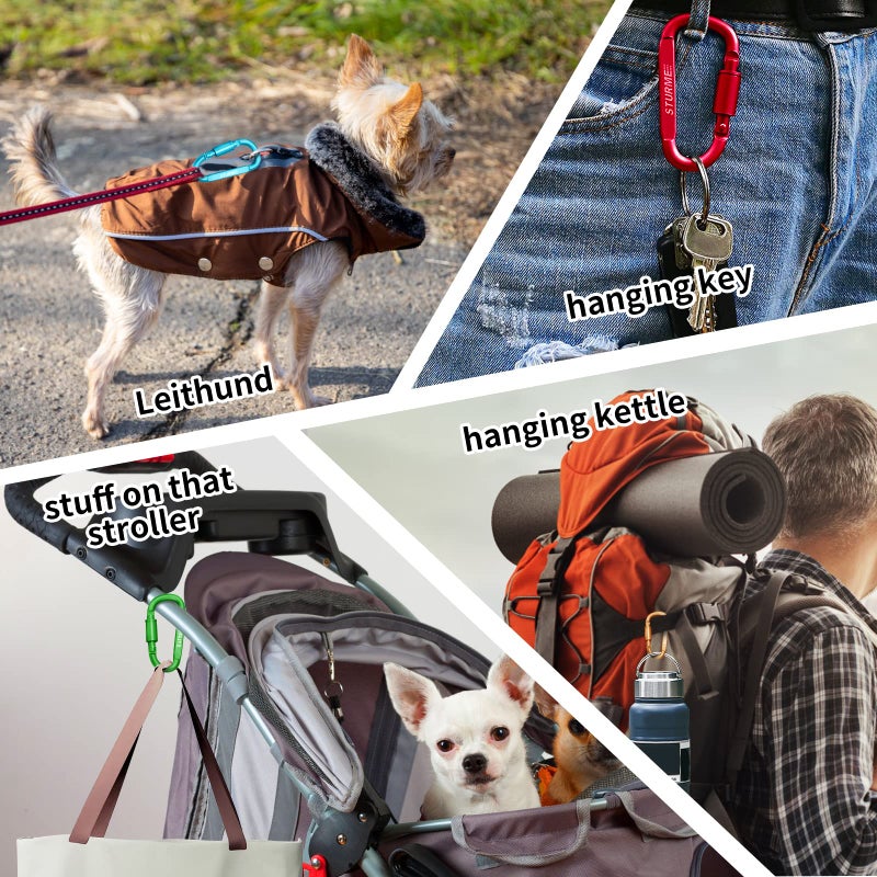 STURME Carabiner Clip Aluminum D-Ring Locking Durable Strong and Light Large Carabiners Clip Set for Outdoor Camping Screw Gate Lock Hooks Spring Link Improved Design Pack (9 Pack) - Image 5